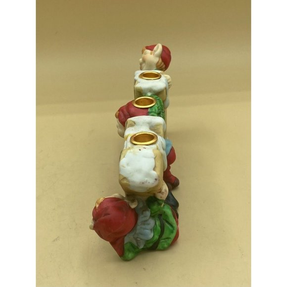 Robel Hall Ceramic JOY Christmas 3 Elves Pixies Candle Holder Vintage - Picture 5 of 10